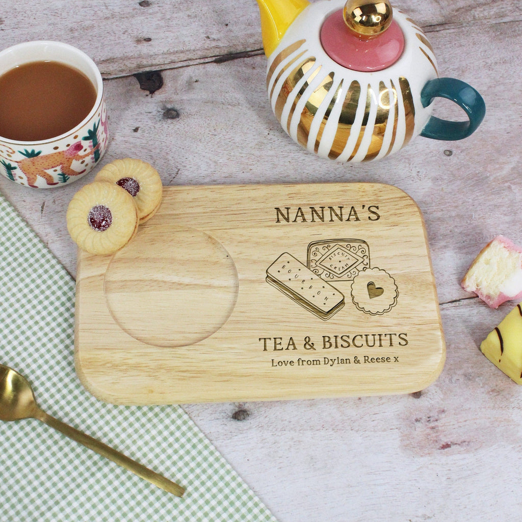 Custom Tea & Biscuit Board, Engraved Wood Treat Tray, Gift for Nanna, Grandma, Granny