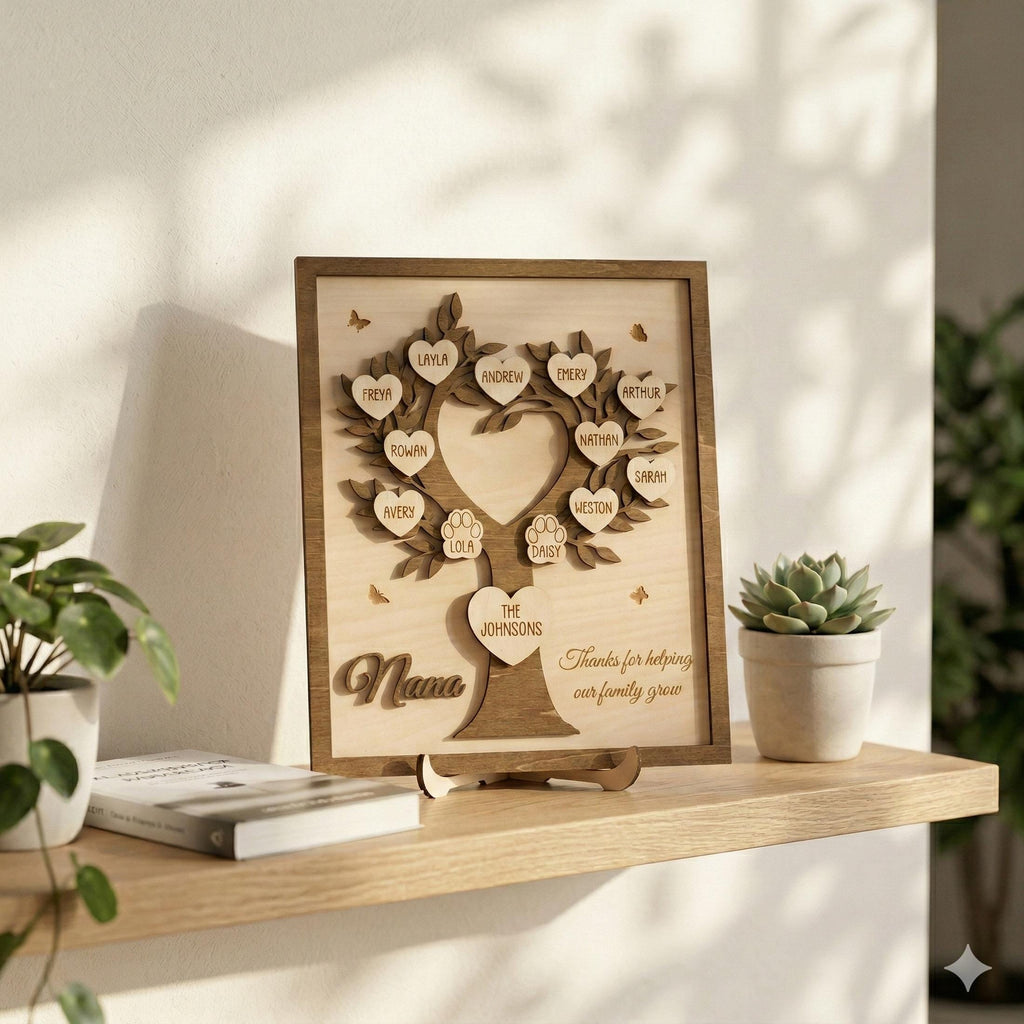 Personalized Family Tree Wood Sign for Rustic Home Decor