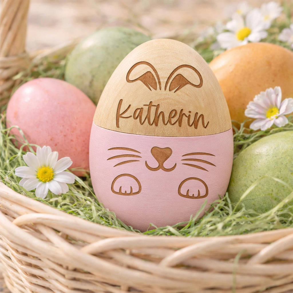 Personalized Wooden Easter Egg - Engraved Beech Wood Keepsake, Fillable Surprise Egg