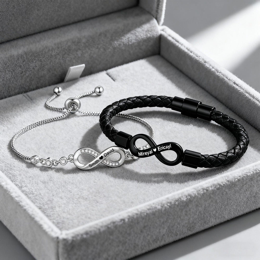 Personalized Infinity Couple Bracelets with Custom Names, Matching Gift for Him and Her