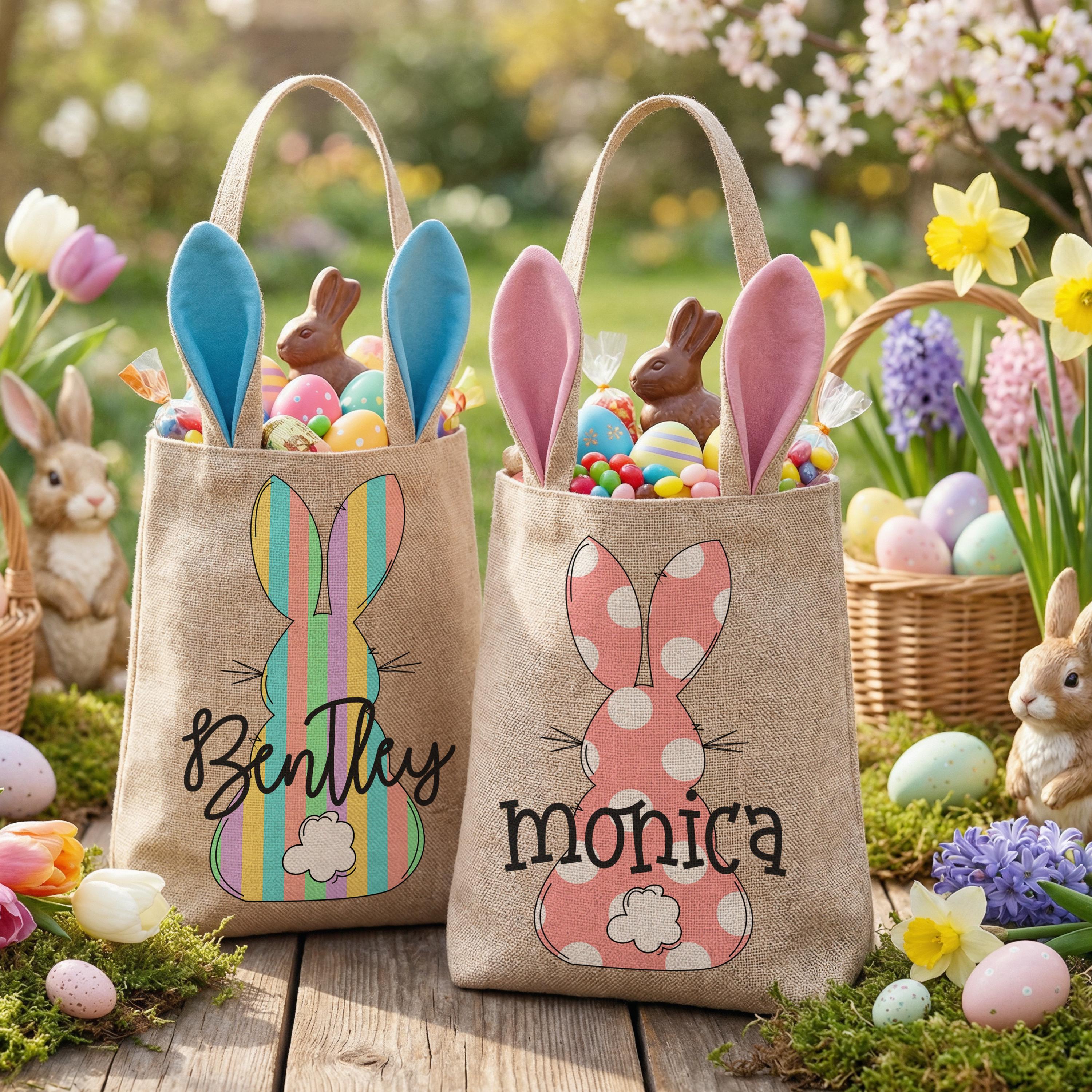 Personalized Easter Bunny Bag with Name – Kids Easter Egg Hunt Basket