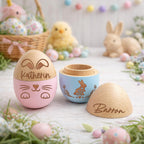 Personalized Wooden Easter Egg - Engraved Beech Wood Keepsake, Fillable Surprise Egg