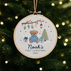 Personalized Embroidered Bear Baby's First Christmas Ornament, Custom Unique Gift for New Baby, Christmas 2025 Gift, Holiday Decor