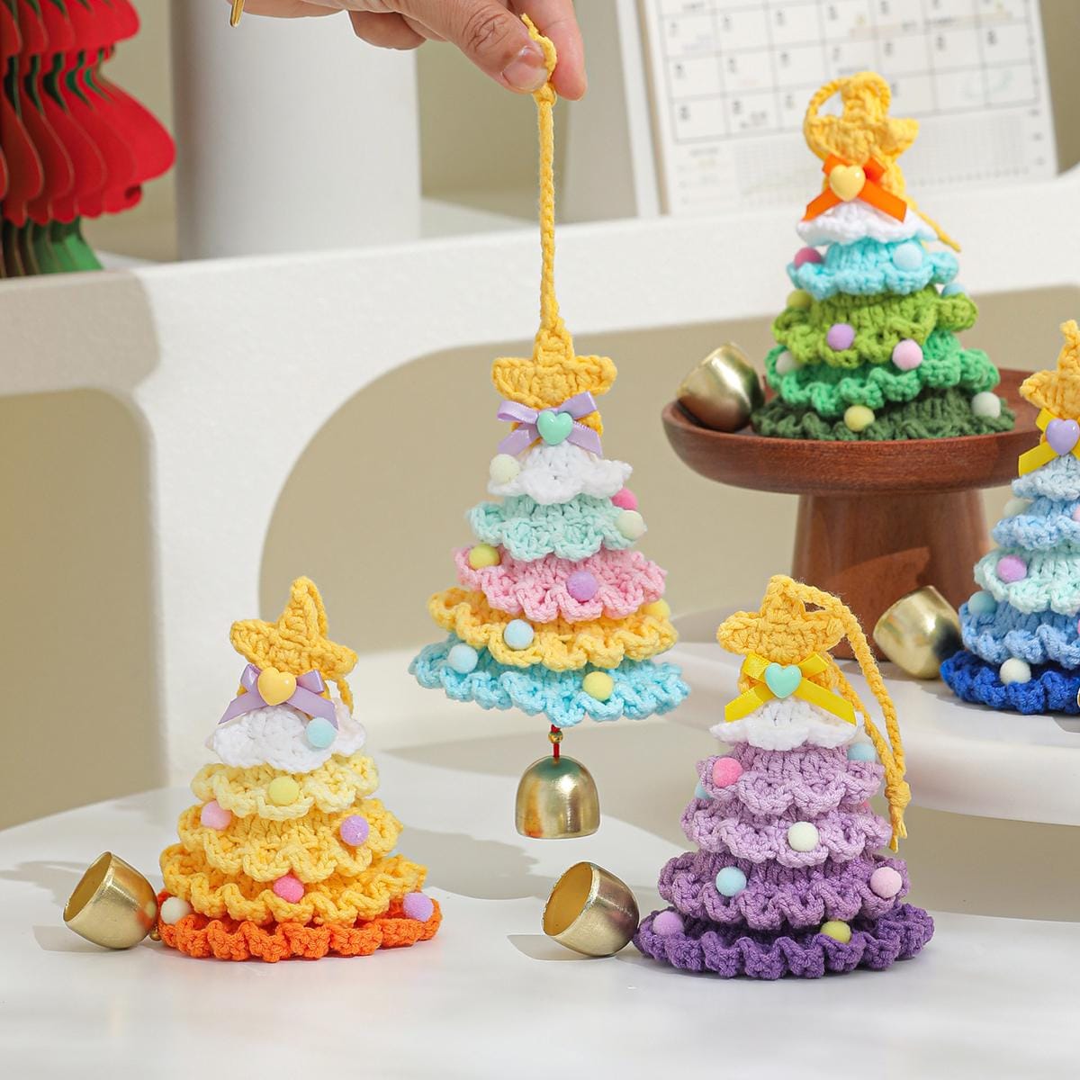 Hand-Knitted Cotton Christmas Tree Ornament: Festive Holiday Charm