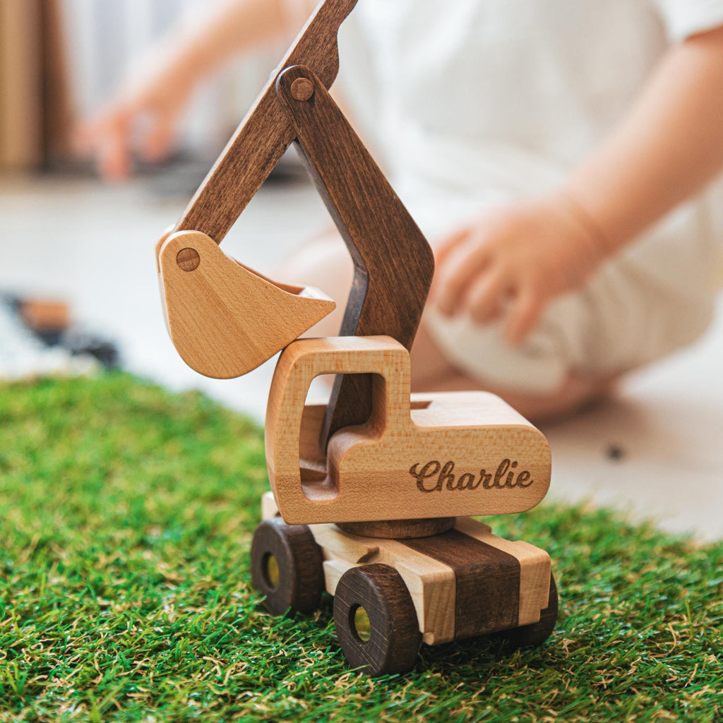 Toy Construction Excavator Handmade Wooden Construction Toy Vehicles Custom Baby Gifts Birthday Boy Gifts Kids Pretend Play First Christmas