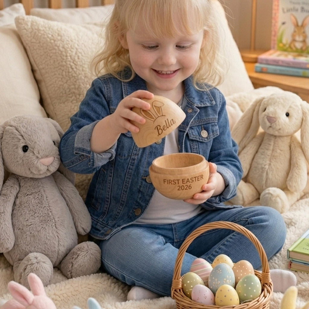 Personalized Wooden Easter Egg - Custom Name & Year, Baby Girl Easter Gift, Modern Keepsake Basket for Kids