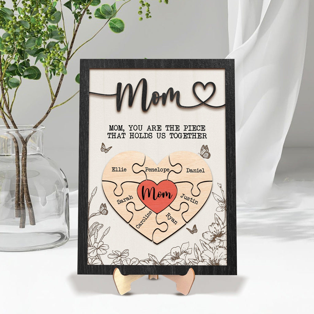 Personalized Mother's Day Puzzle Sign, Gift from Kids & Husband, Piece That Holds Us Together, Grandma & Mom Gift