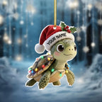Personalized Turtle Christmas Ornament, Cute Custom Name Animal Ornament, Holiday Gift for Kids or Ocean Lovers