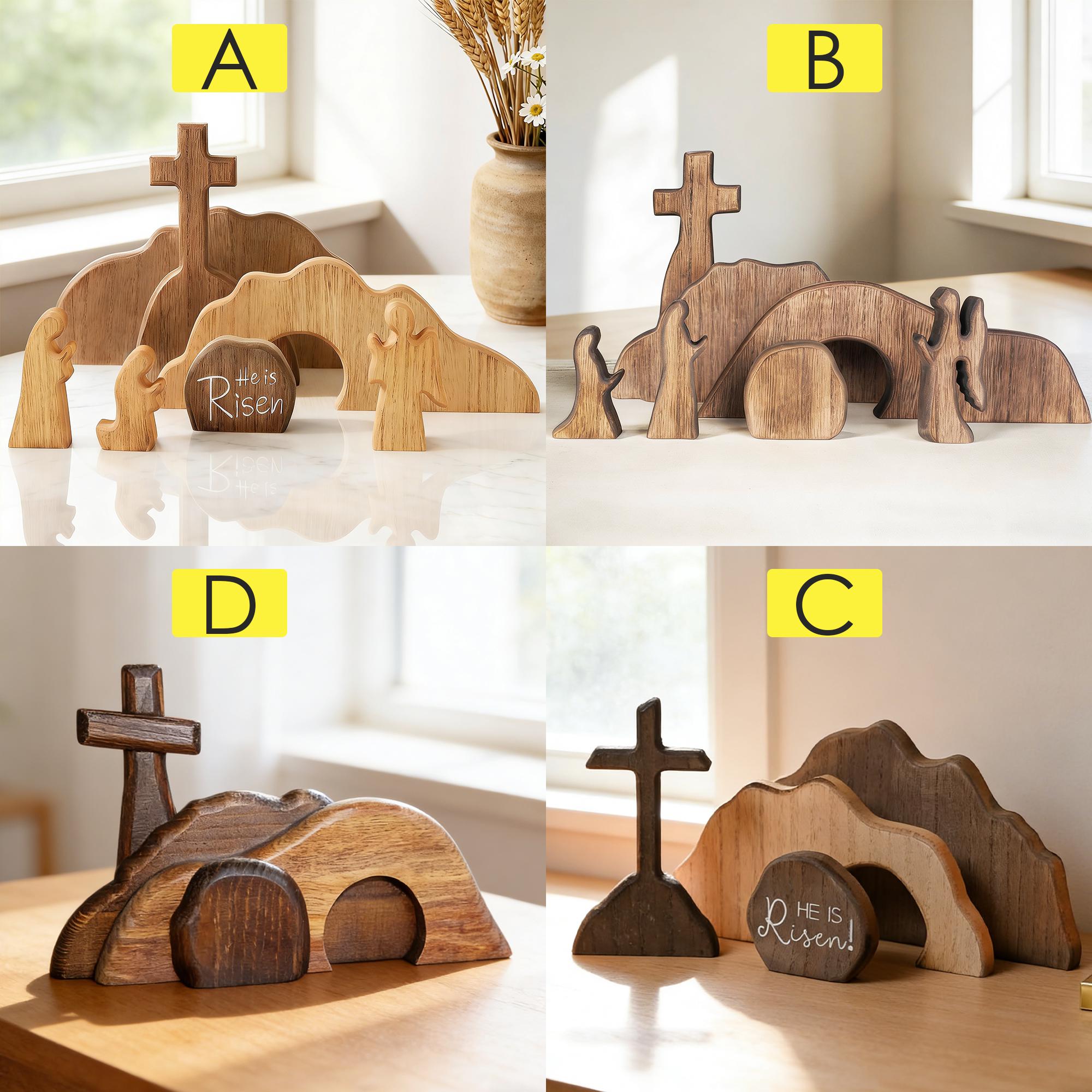Easter Wooden Decoration Set – Empty Tomb & Cross Scene