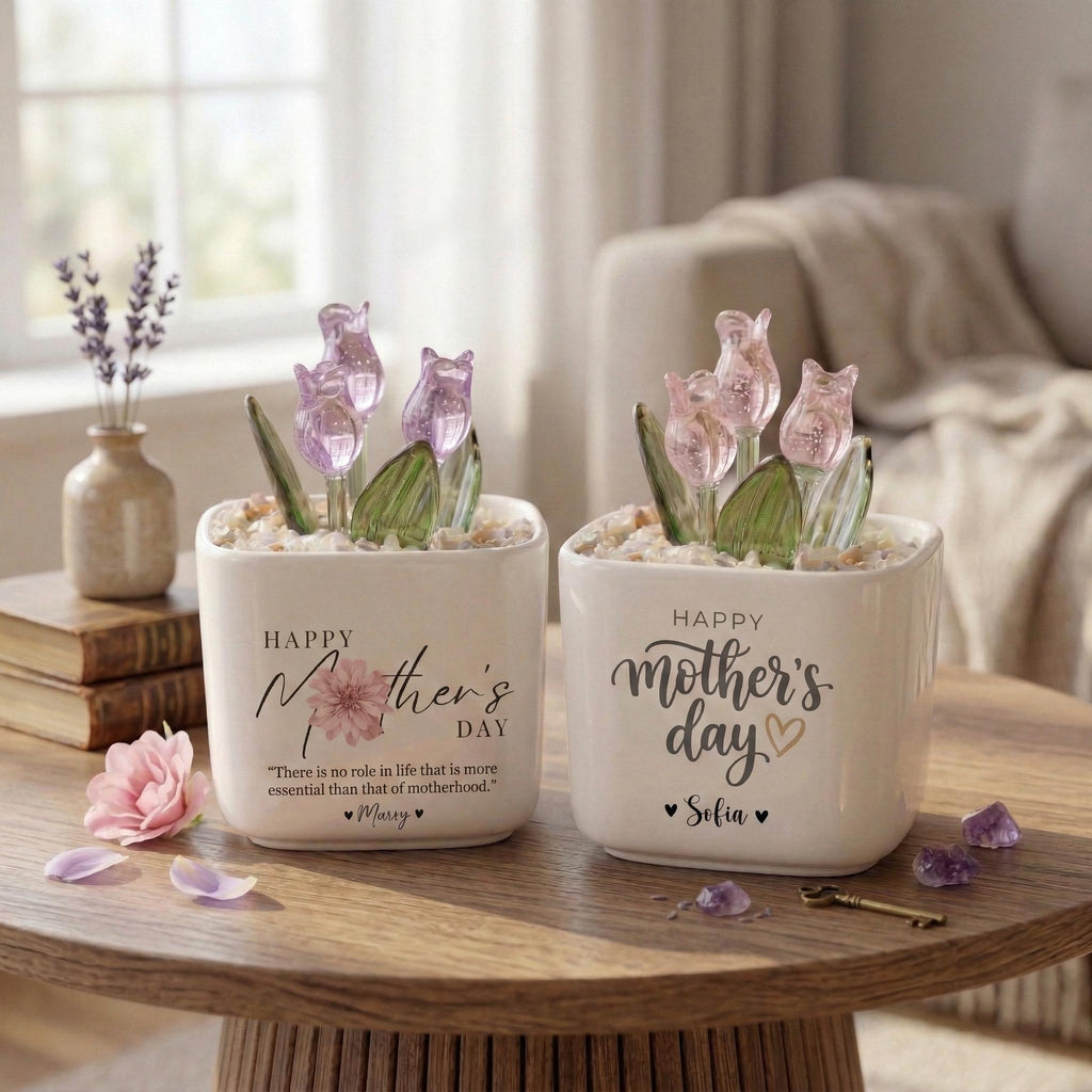 Personalized Tulip Glass Flower Pot – Custom Mother's Day Gift