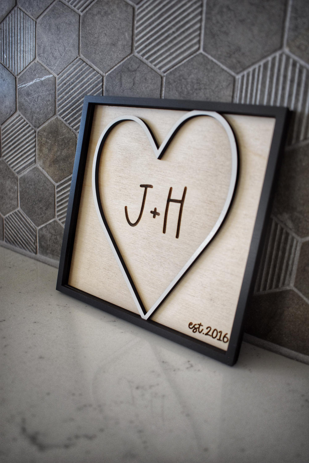 Personalized Dimensional Heart Sign – Custom Initials & Est. Year – Romantic Valentine’s Day Gift for Couples – Handmade Keepsake
