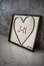 Personalized Dimensional Heart Sign – Custom Initials & Est. Year – Romantic Valentine’s Day Gift for Couples – Handmade Keepsake