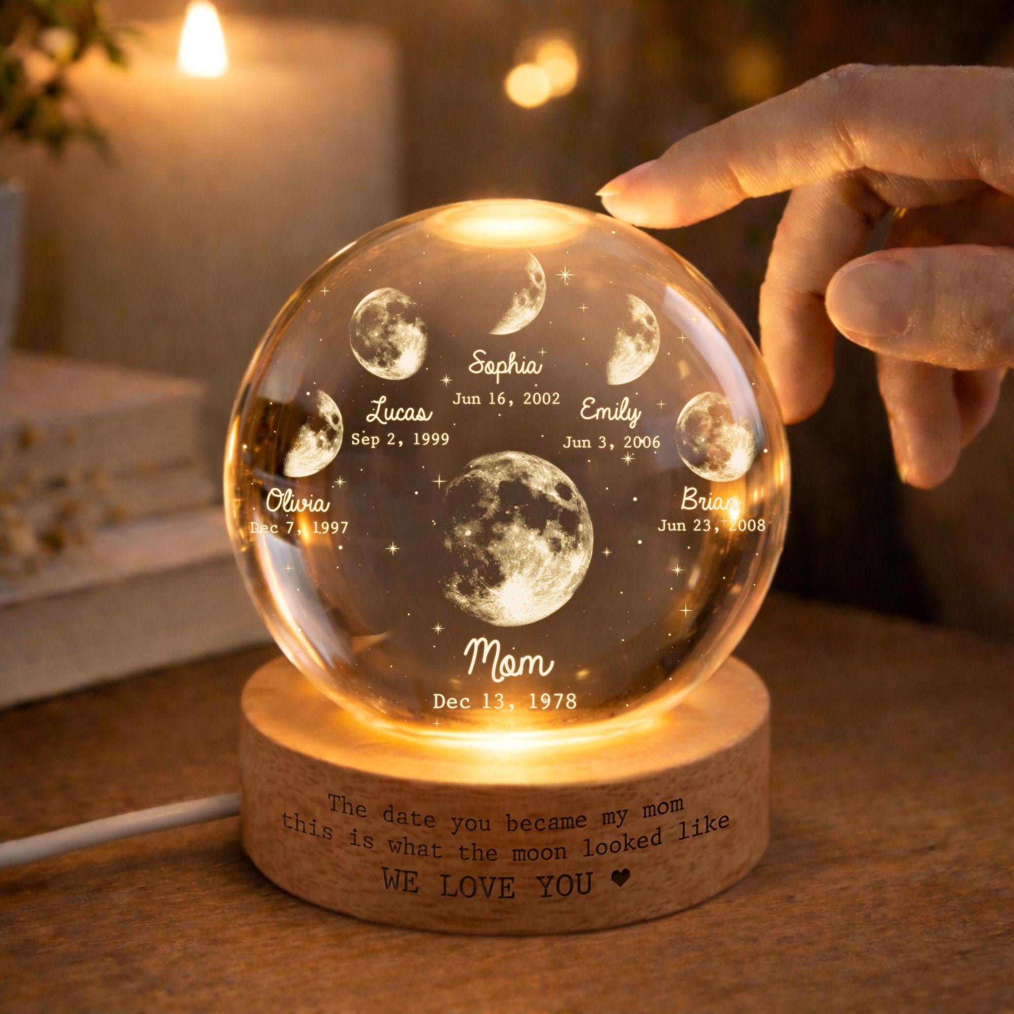 Personalized Moon Phase Crystal Ball LED Night Light – Mother's Day Gift