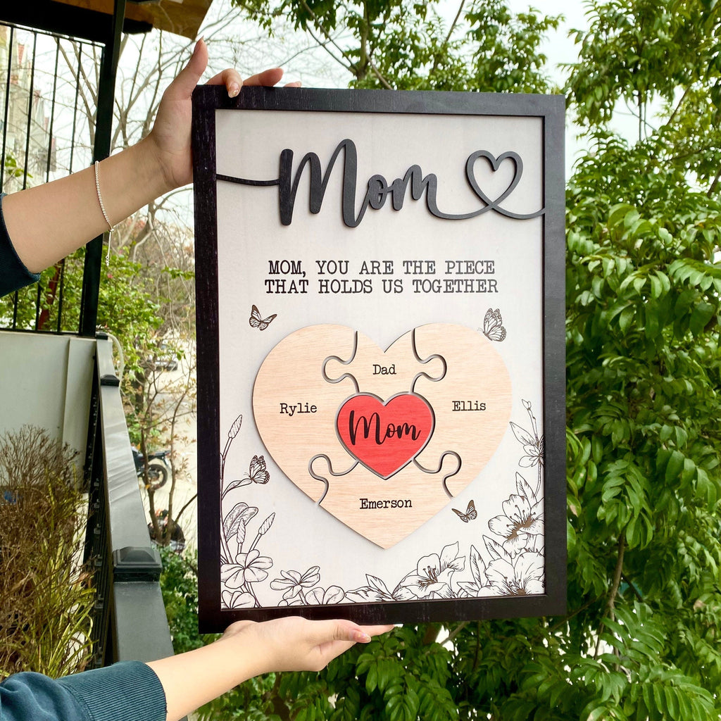 Personalized Mother's Day Puzzle Sign, Gift from Kids & Husband, Piece That Holds Us Together, Grandma & Mom Gift