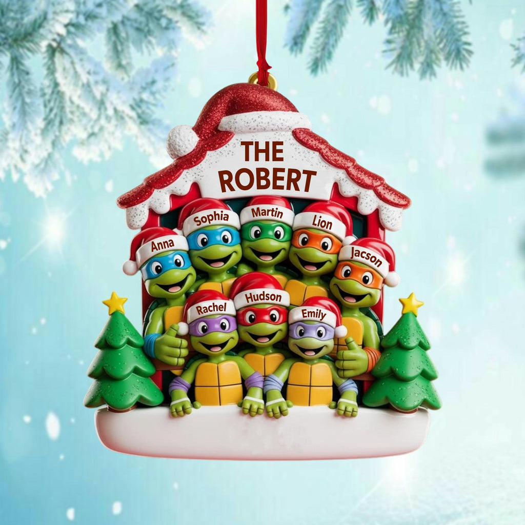 Personalized Ninjja Turtlesss Family Christmas Ornament, Custom Family Name Decor, Large Family Ornament for Grandparents