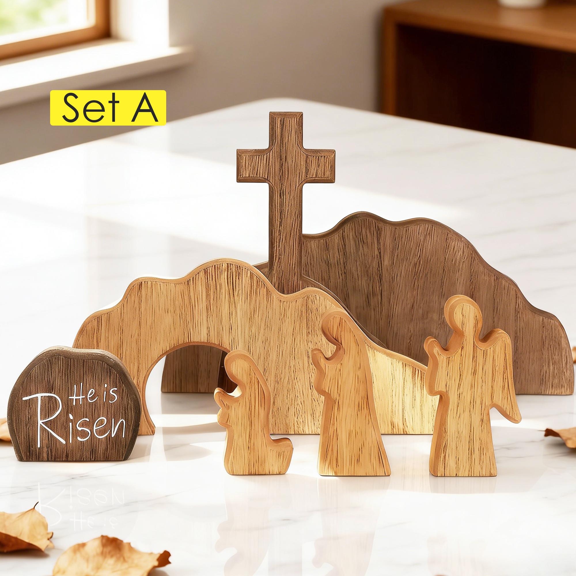 Easter Wooden Decoration Set – Empty Tomb & Cross Scene