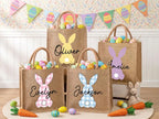 Personalized Easter Jute Tote Bag with Bunny Design – Kids Egg Hunt Carrier