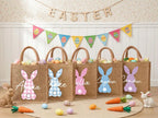 Personalized Easter Jute Tote Bag with Bunny Design – Kids Egg Hunt Carrier