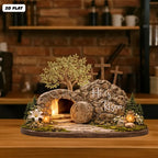 Easter He Is Risen 2D Wooden Sign – Resurrection Empty Tomb Scene