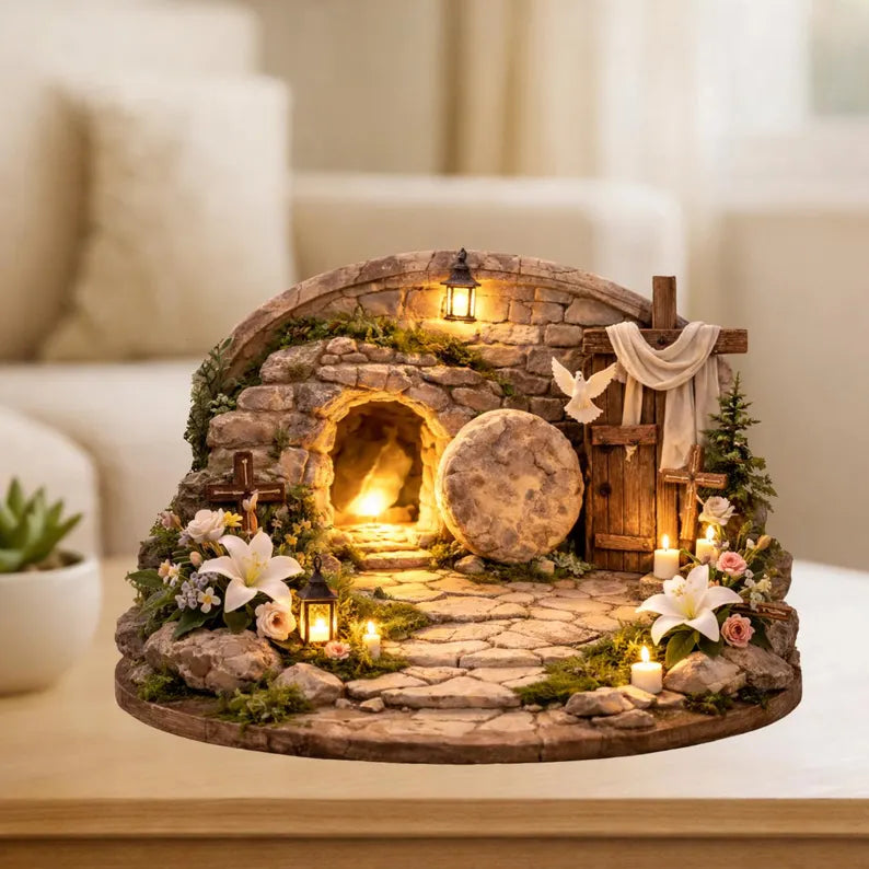 Easter Resurrection Tomb 2D Wooden Block – Empty Grave Scene