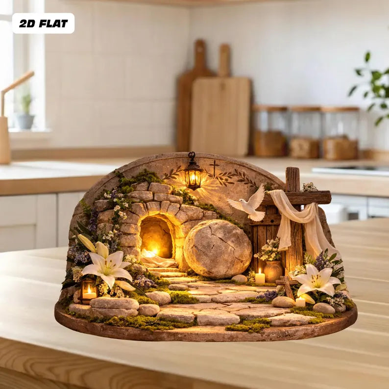 Easter Resurrection Tomb 2D Wooden Block – Empty Grave Scene