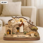 He Is Risen Wooden Block Decor – Resurrection of Jesus Art