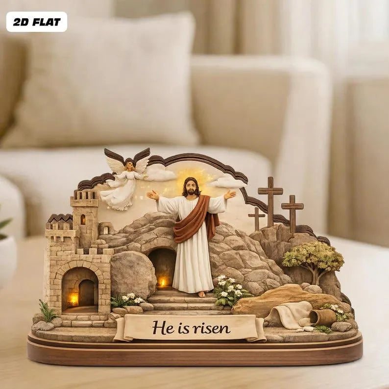 He Is Risen Wooden Block Decor – Resurrection of Jesus Art