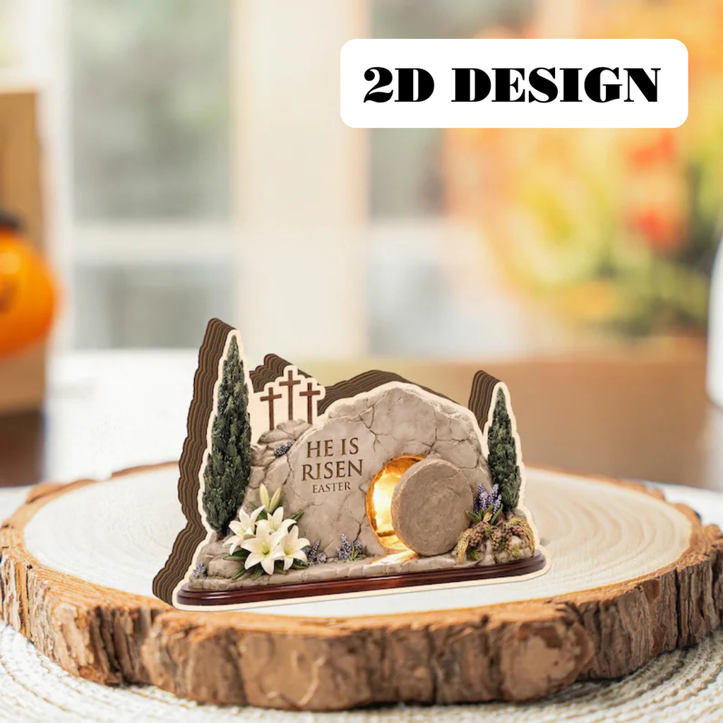 He Is Risen Empty Tomb 2D Wooden Block – Resurrection Scene Decor