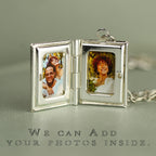 Silver Personalized Book Locket Necklace: Literary Gift with Photos and Hidden Message