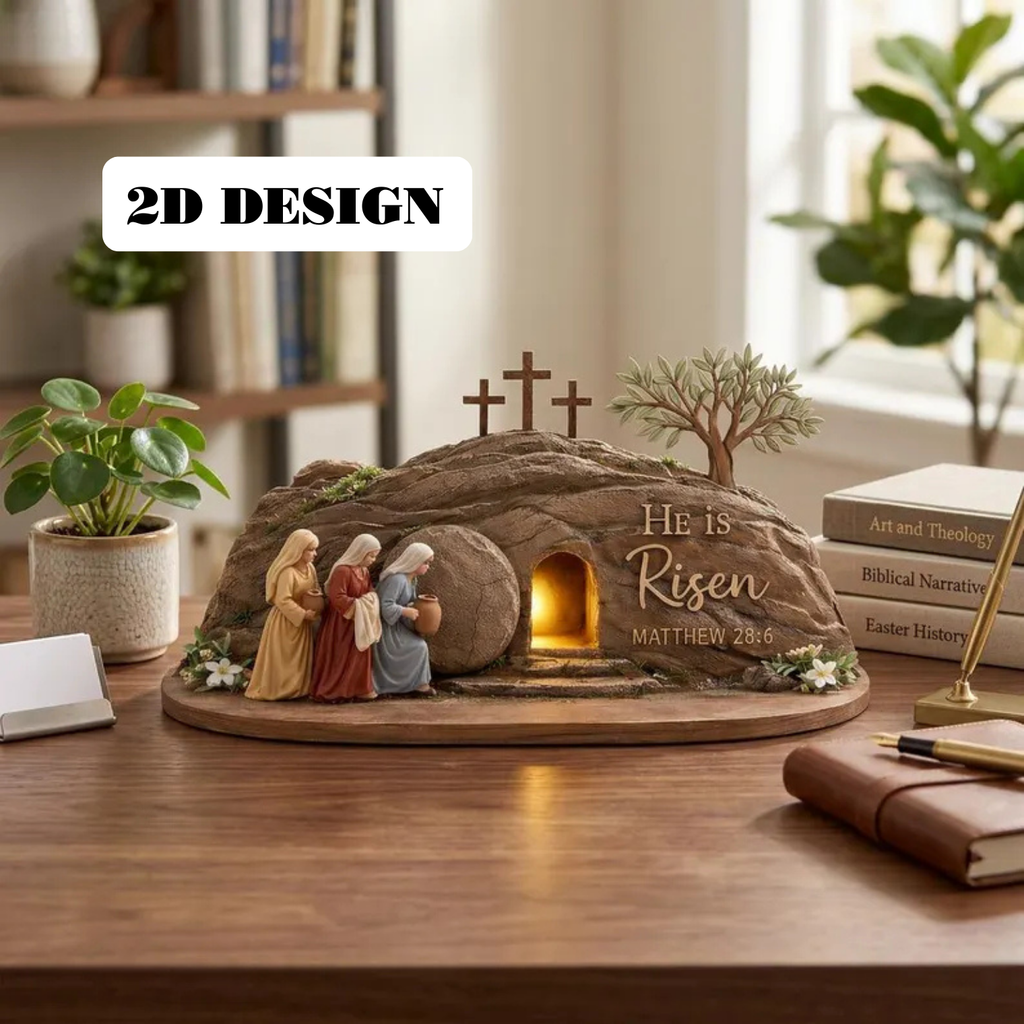 4 Layers Empty Tomb Easter Wooden Display – He Is Risen Cross Shelf Sign