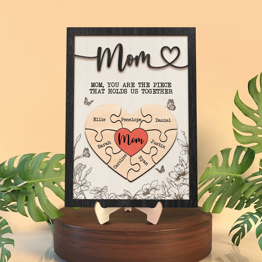 Personalized Mother's Day Puzzle Sign, Gift from Kids & Husband, Piece That Holds Us Together, Grandma & Mom Gift