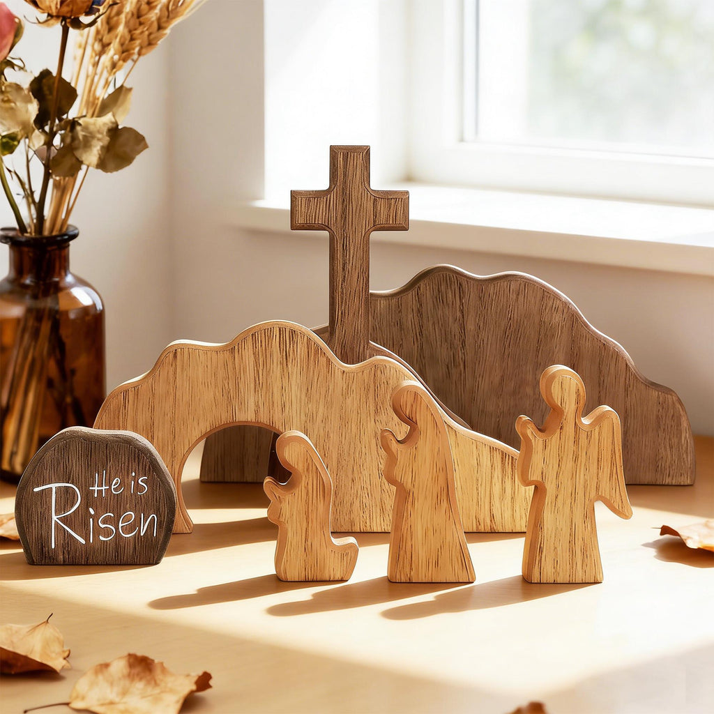 Easter Wooden Decoration Set – Empty Tomb & Cross Scene