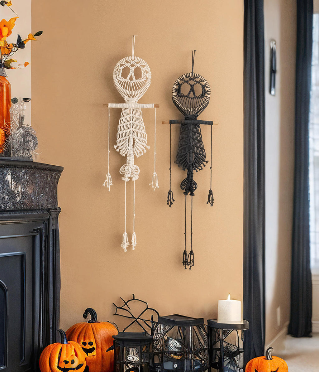 Skeleton Wall Hanging, Halloween Party Decor, Dark Academia Gift, Witchy Goth, Spooky Halloween, Macrame Handmade, Skeleton Halloween W94
