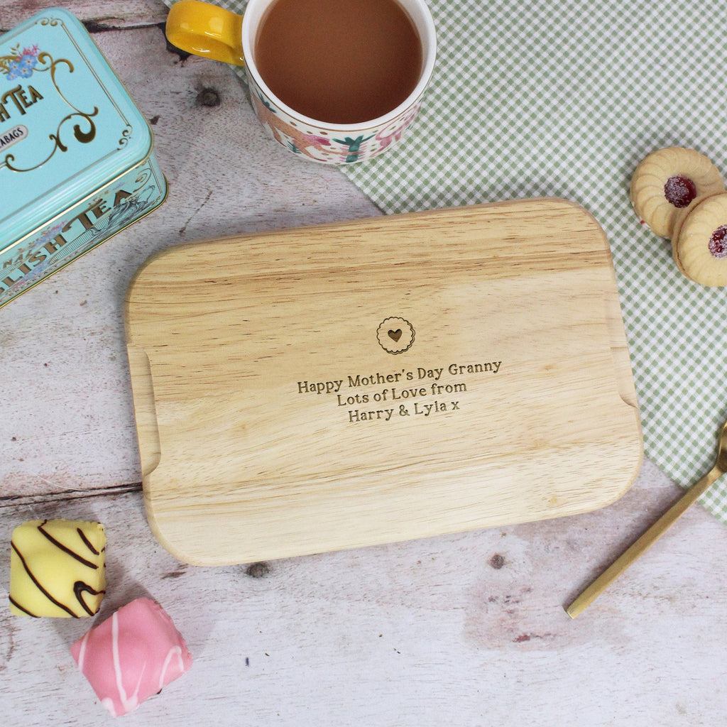 Custom Tea & Biscuit Board, Engraved Wood Treat Tray, Gift for Nanna, Grandma, Granny