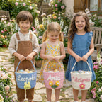 Personalized Easter Bunny Basket with Name – Cotton Rope Easter Basket for Kids, Easter Egg Hunt Gift