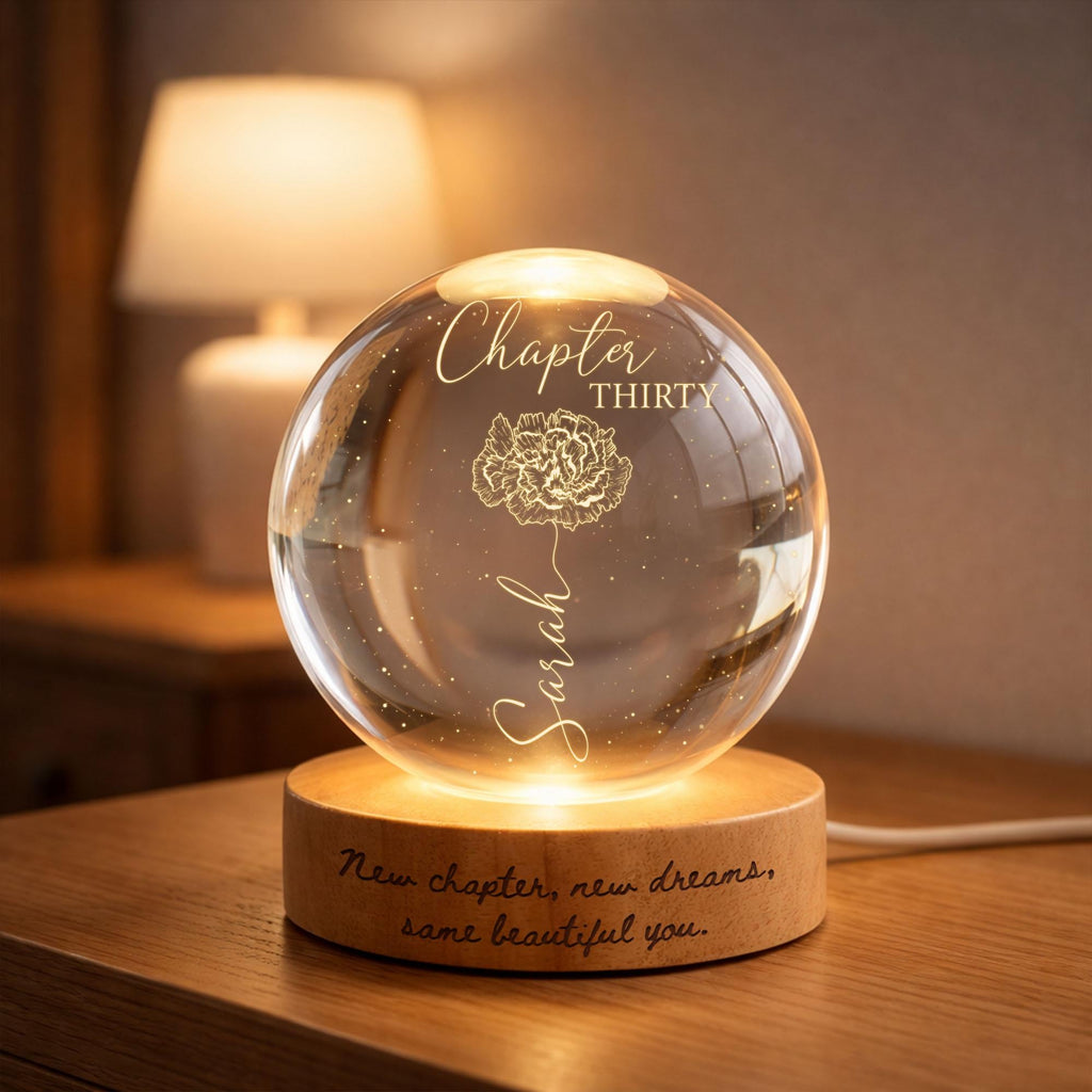 Custom Birth Month Flowers LED Night Light – Personalized Crystal Ball