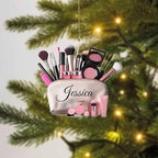 Personalized 2D Flat Style Custom Name Makeup Ornament, 2024 Christmas Keepsake for Teen Girls, MUA Xmas Gift, Custom Beauty Set for Makeup Artists