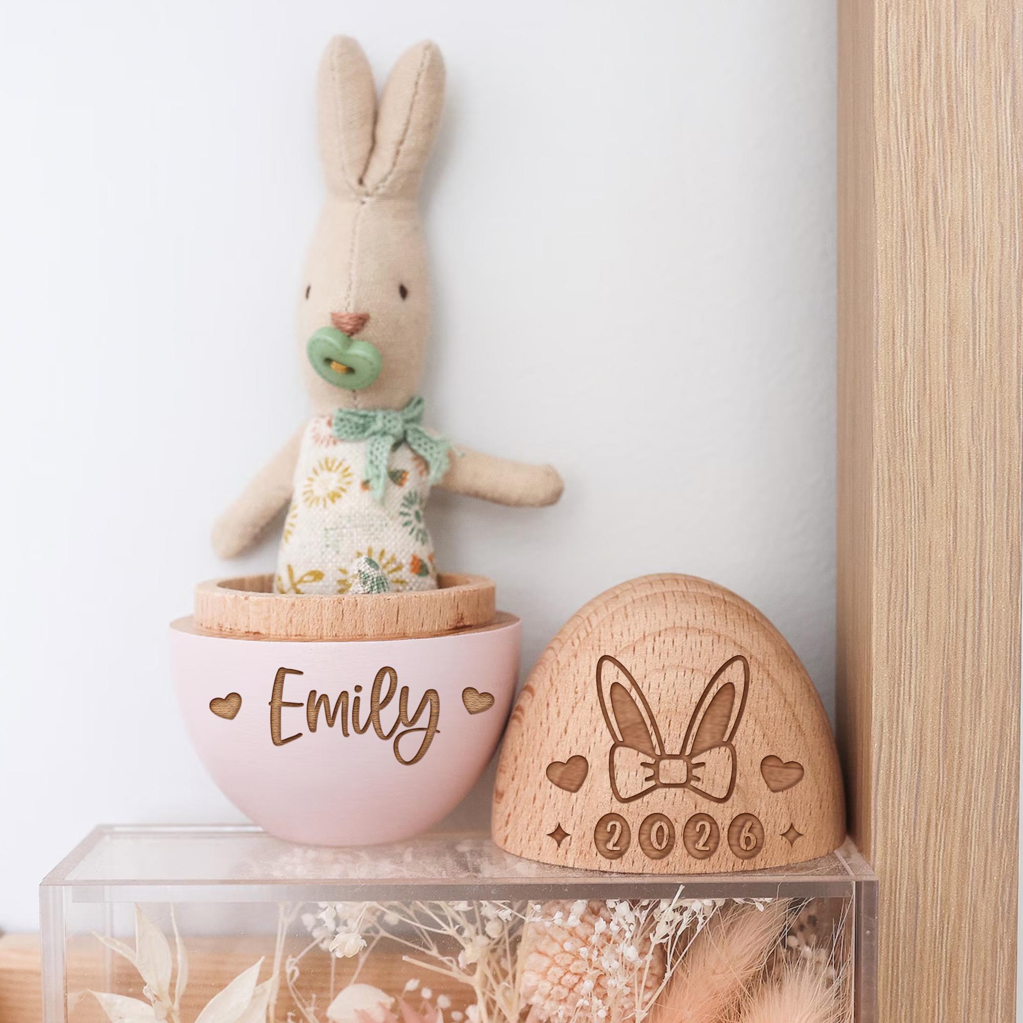 Personalized Wooden Easter Egg - Engraved Beech Wood Keepsake, Fillable Surprise Egg