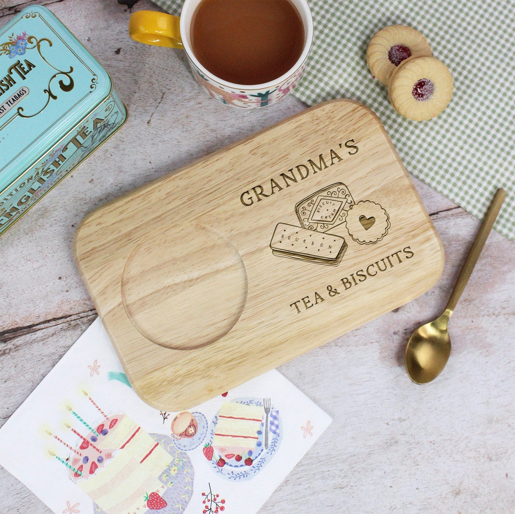 Custom Tea & Biscuit Board, Engraved Wood Treat Tray, Gift for Nanna, Grandma, Granny