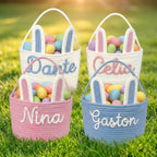 Personalized Easter Bunny Basket with Name – Cotton Rope Easter Basket for Kids, Easter Egg Hunt Gift