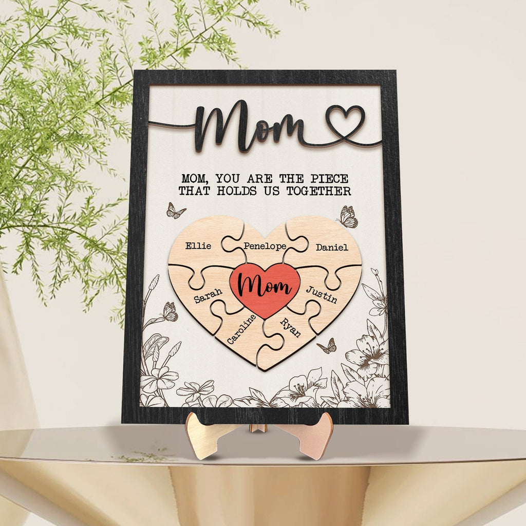 Personalized Mother's Day Puzzle Sign, Gift from Kids & Husband, Piece That Holds Us Together, Grandma & Mom Gift