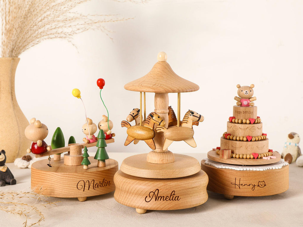 Personalised Wooden Musical Box, Engraved Name Music Box, Baby Shower Gift,Holiday Gift,Nursery Decor, Christmas Musical Box