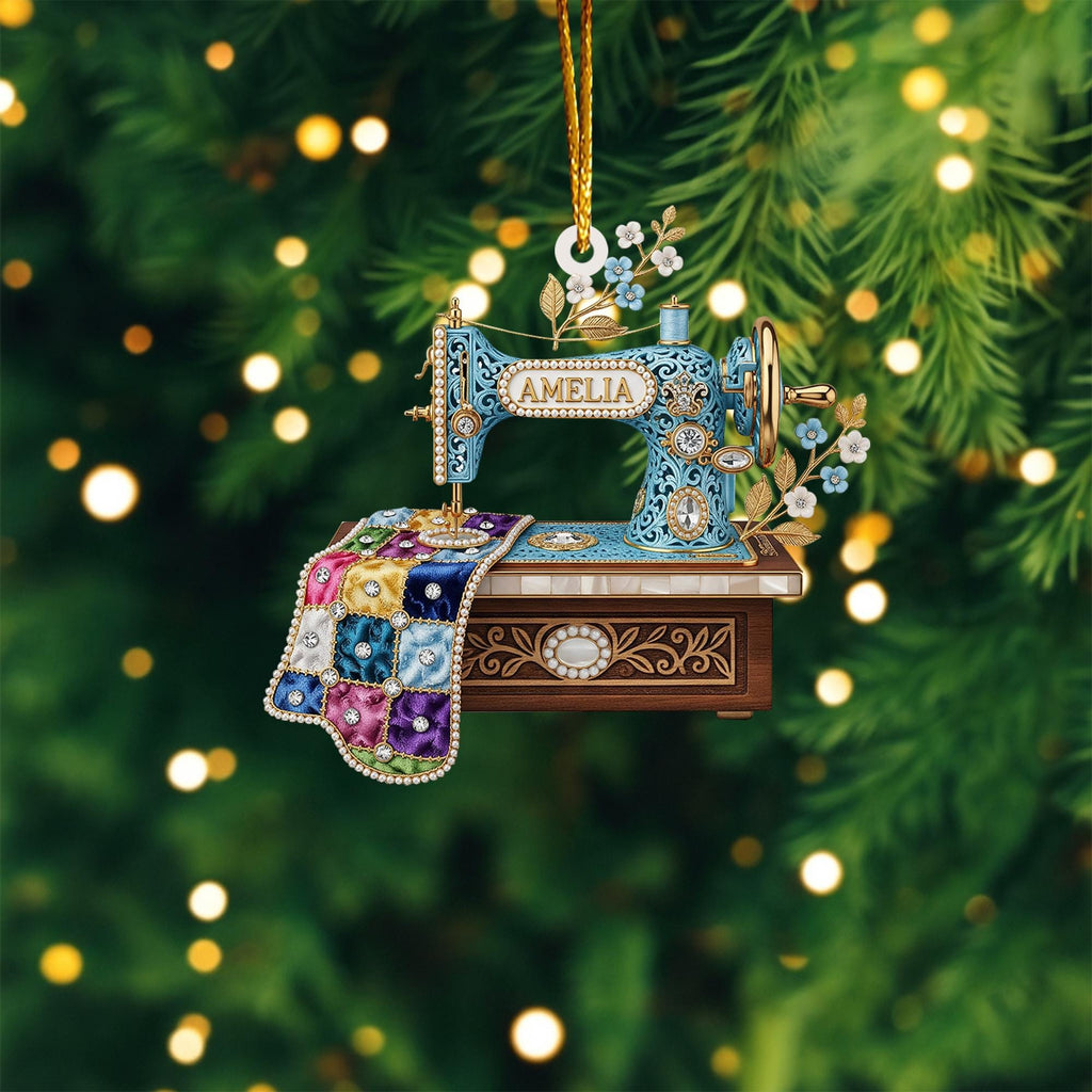 Personalized Sewing Machine Ornament, Custom Quilter Christmas Decor, Quilting Studio Decor