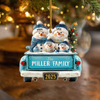 Personalized Snowman Family Ornament, Custom Family Of 3 4 5 6 Christmas Ornament, Red Truck Christmas Ornament, Christmas Tree Decor