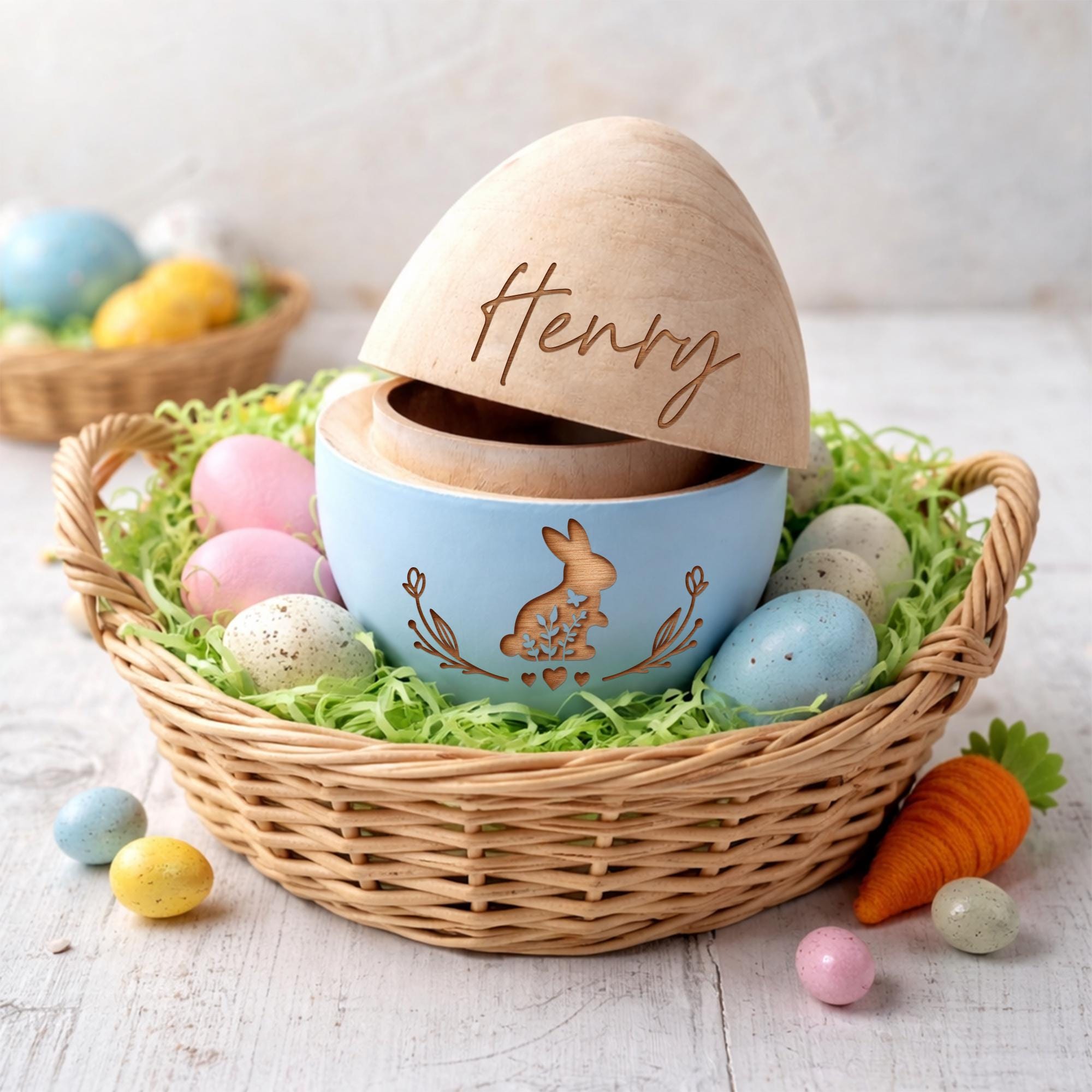 Personalized Wooden Easter Egg - Engraved Beech Wood Keepsake, Fillable Surprise Egg