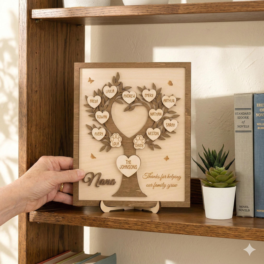 Personalized Family Tree Wood Sign for Rustic Home Decor