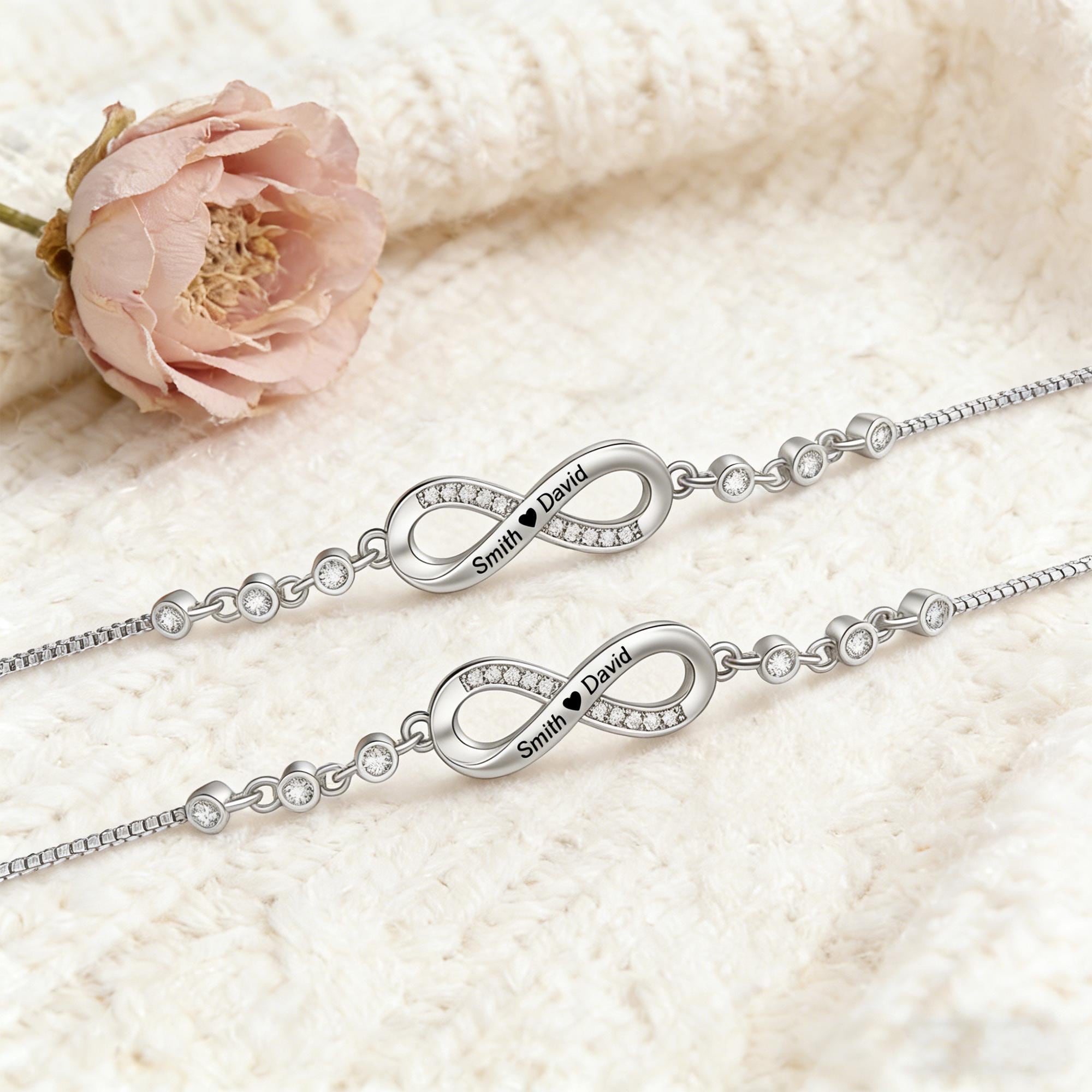 Personalized Infinity Couple Bracelets with Custom Names, Matching Gift for Him and Her