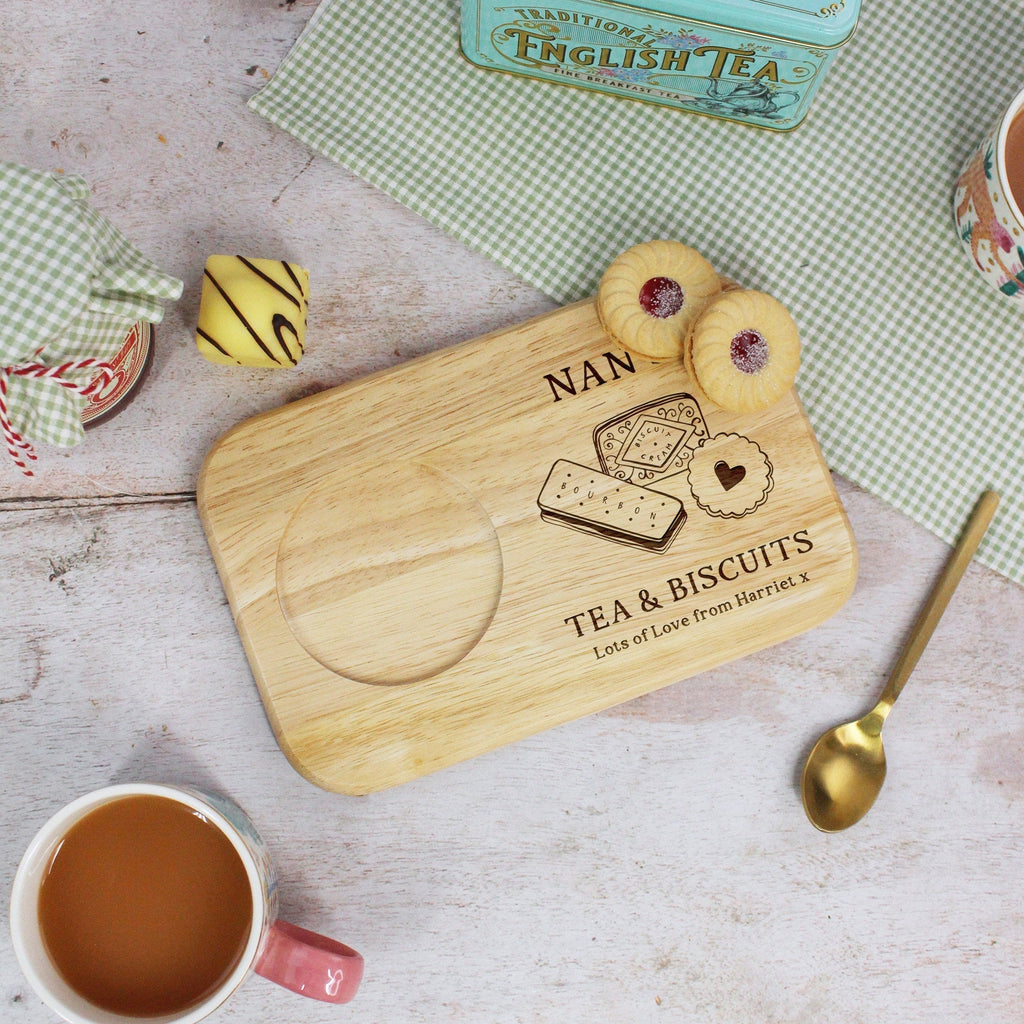 Custom Tea & Biscuit Board, Engraved Wood Treat Tray, Gift for Nanna, Grandma, Granny
