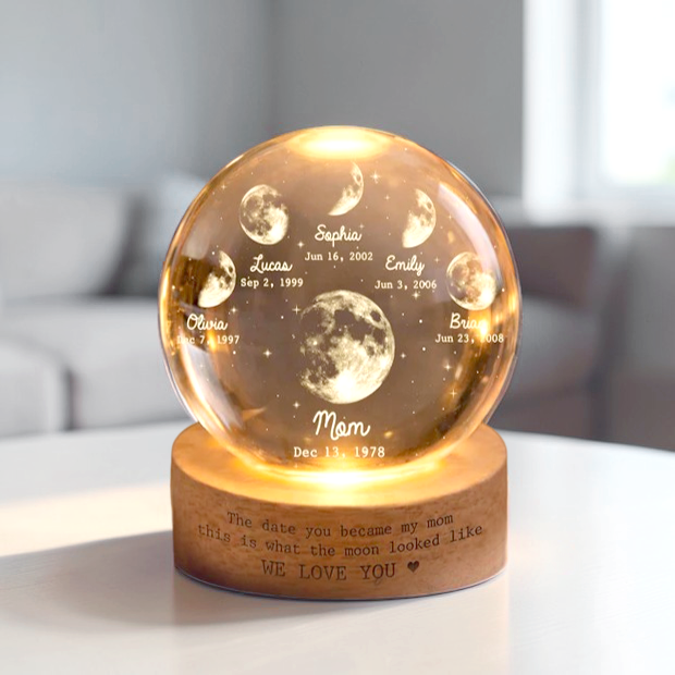 Personalized Moon Phase Crystal Ball LED Night Light – Mother's Day Gift