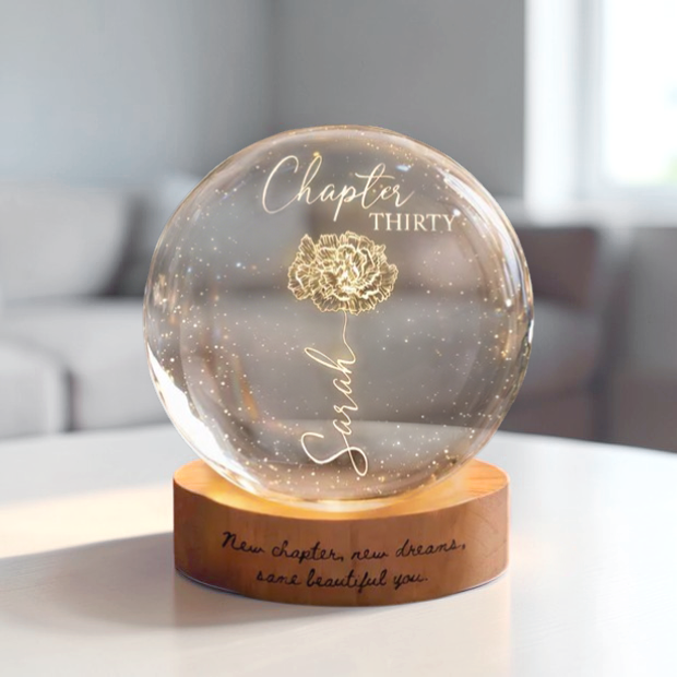 Custom Birth Month Flowers LED Night Light – Personalized Crystal Ball